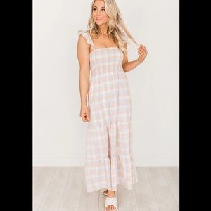 Pink Lily Singing Solo Multi Plaid Smocked Bust Midi Maxi Dress New